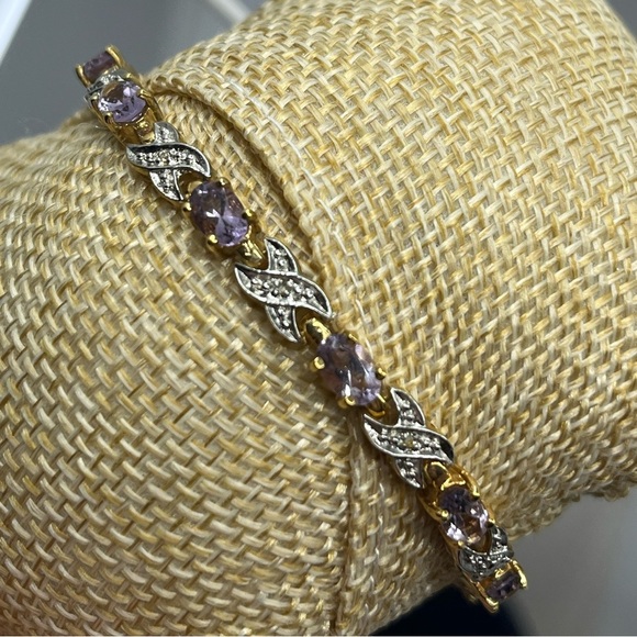 Vintage Gold Over Sterling Silver Bracelet – Amethyst & CZ Accents – 7.25” - Picture 12 of 17